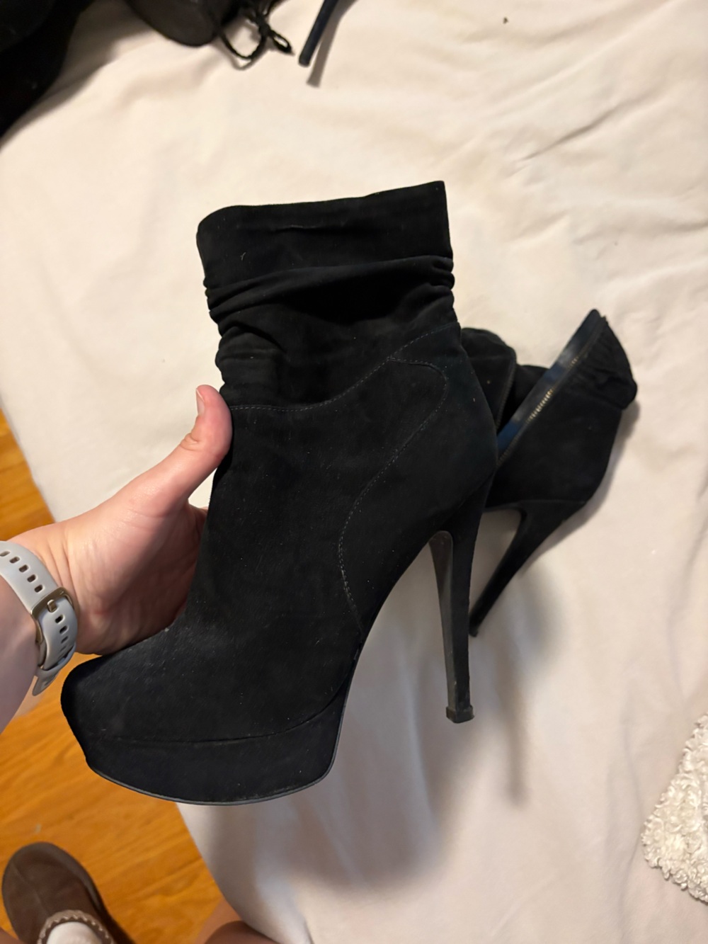Aldo Black Suede High-Heel Ankle Booties